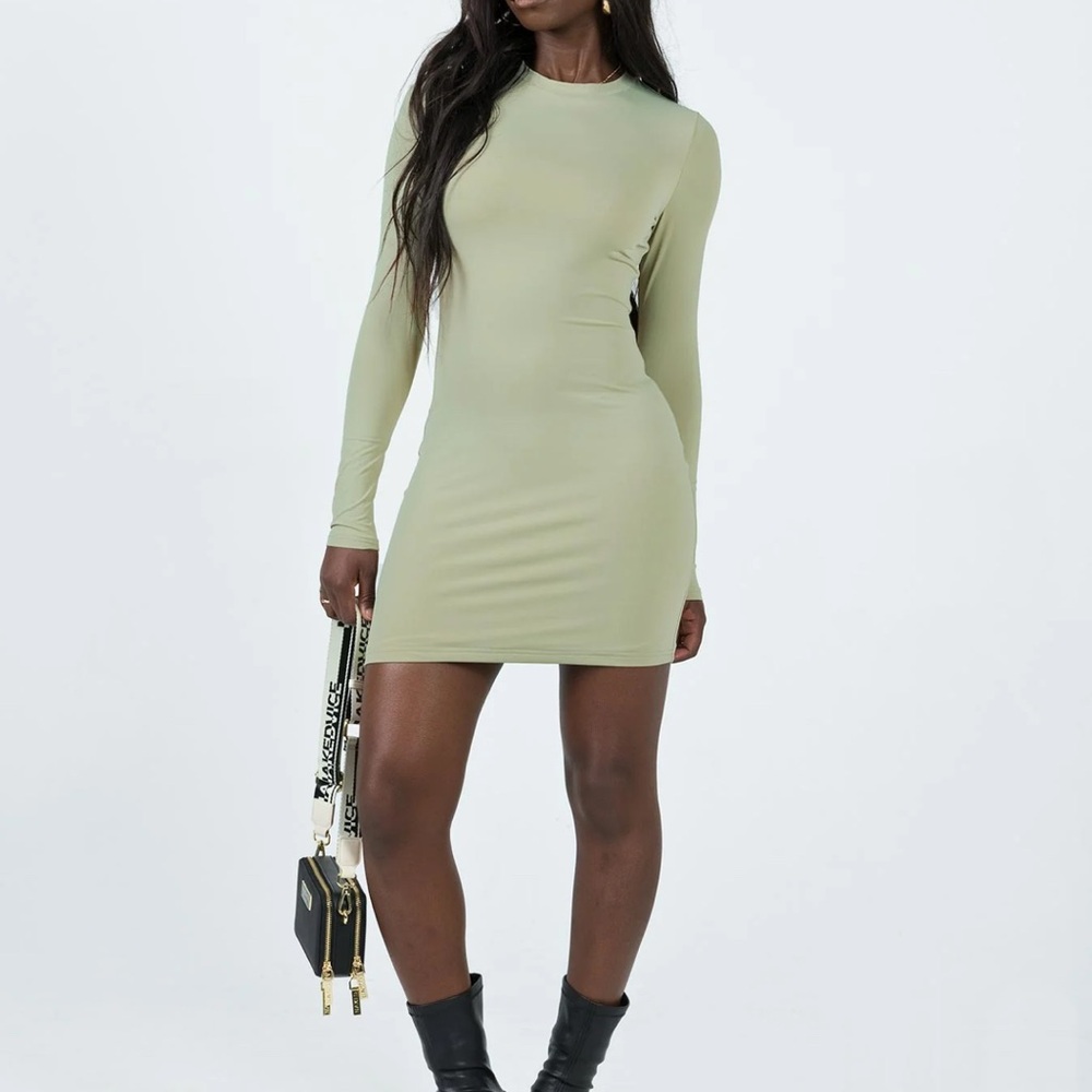 Neve Long Sleeve Mini Dress Khaki Princess Polly